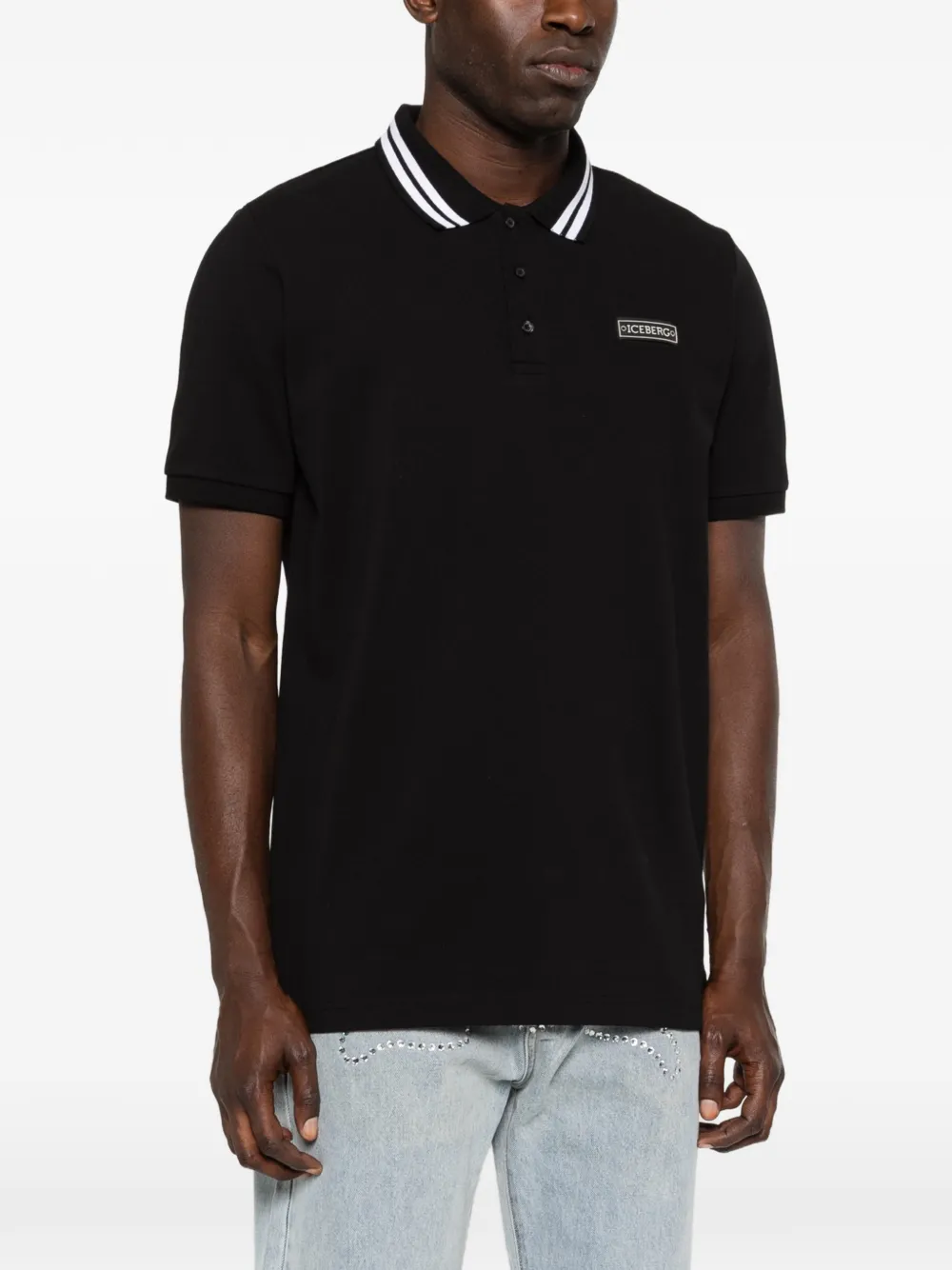 Iceberg Poloshirt met gestreepte kraag Zwart