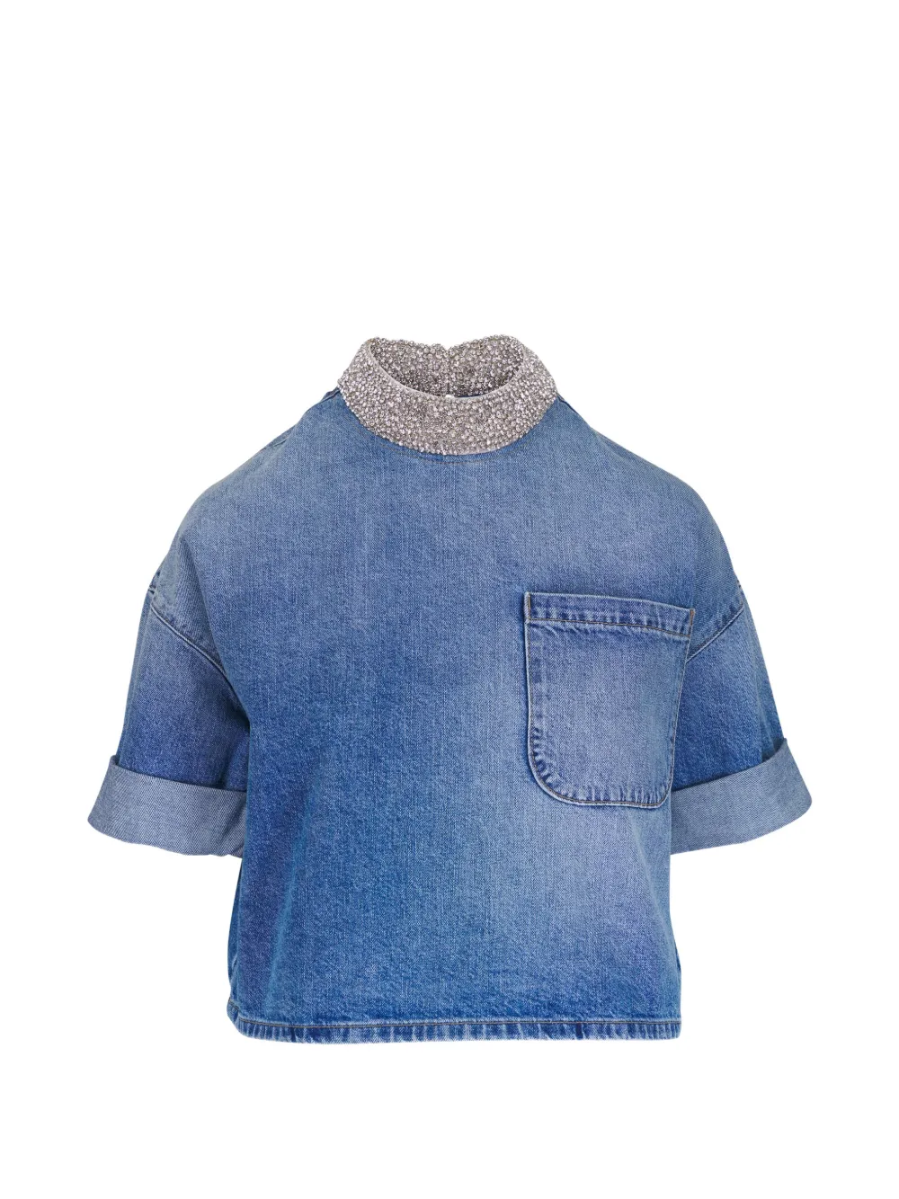 TWP crystal-embellished denim top - Blu