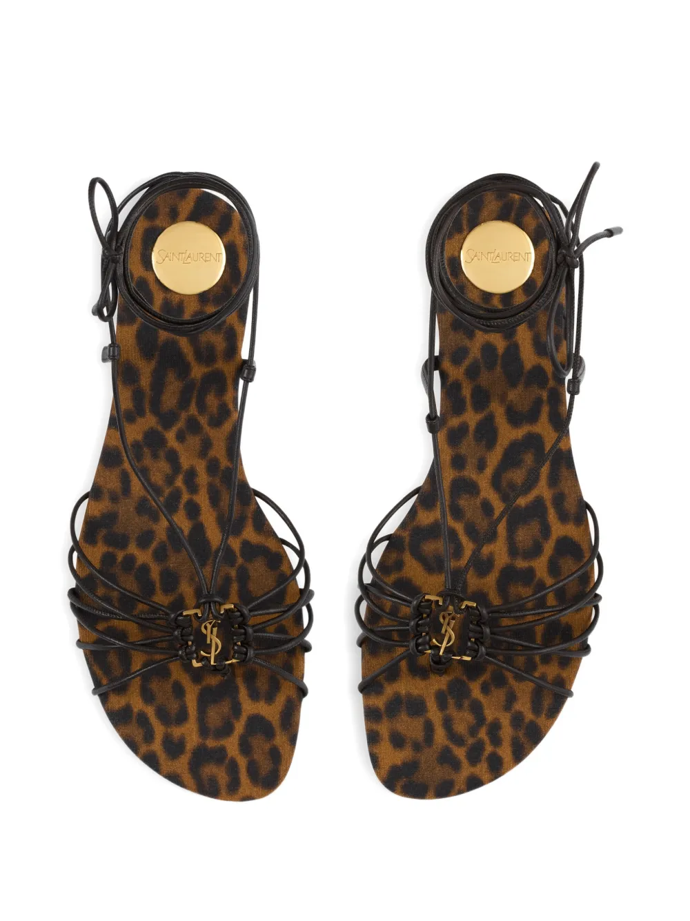 Saint Laurent Babylone sandalen met meerdere bandjes en luipaardprint Bruin