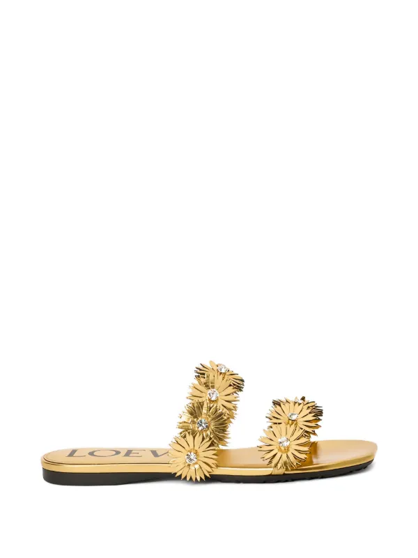 Loewe Flower-embellished Flat Sandals in Gold