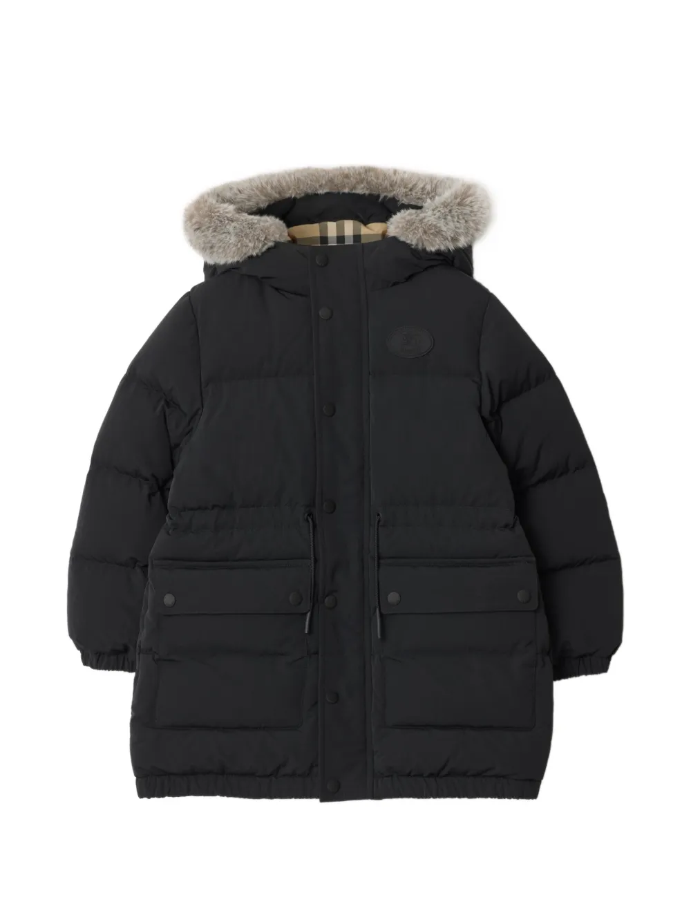 Burberry Kids' Faux-fur Hooded Coat In Black