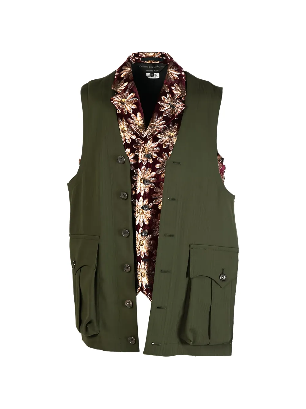 Comme des Garçons Homme Plus floral-trim flap-pocket vest - Verde