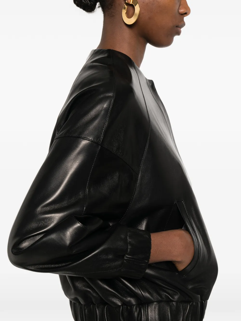 Kiton Geribbeld leren jack Zwart