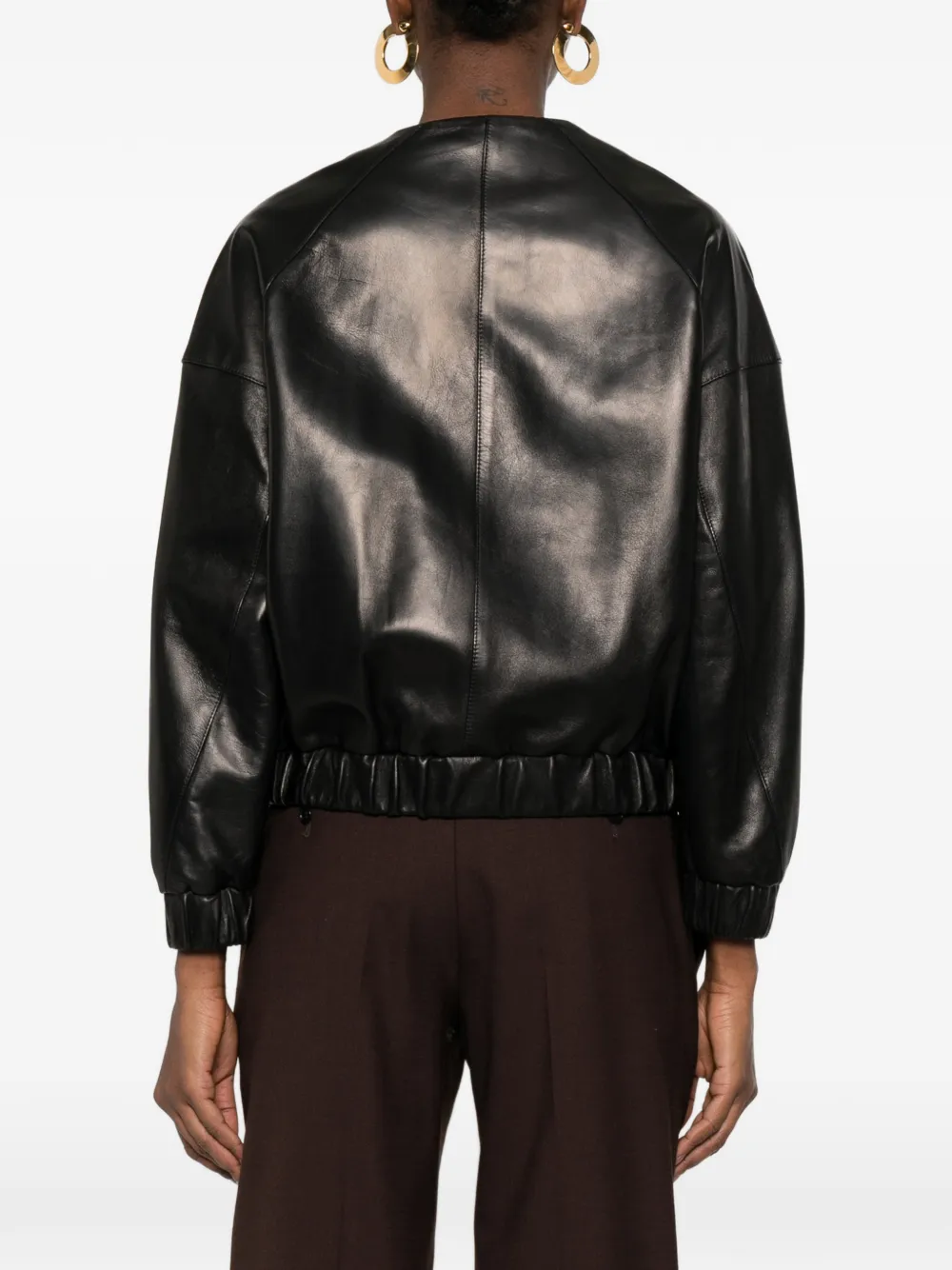 Kiton Geribbeld leren jack Zwart