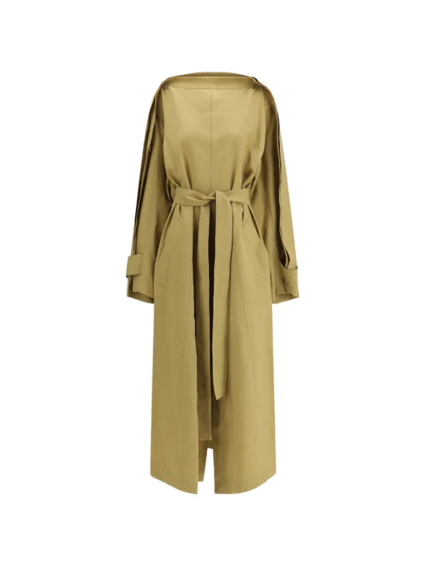 Petar Petrov Belted Trench Coat Dress in Green