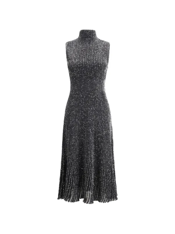 alaia grey dress Alaïa high-neck Ribbed Midi | attribute:trend:60s