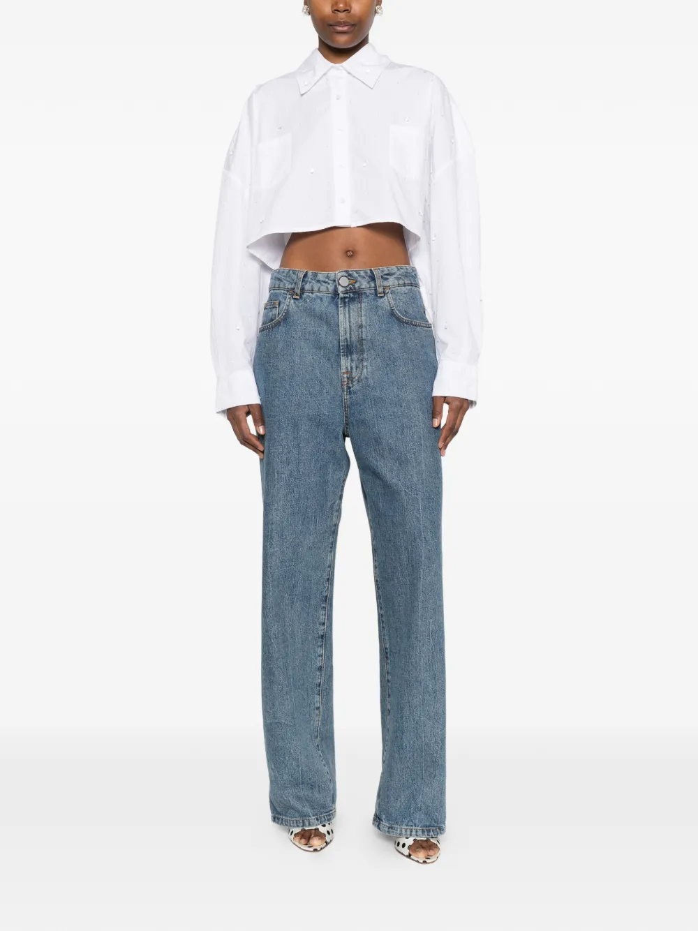  Giuseppe Di Morabito Bead-embellished Cropped Shirt - White 
