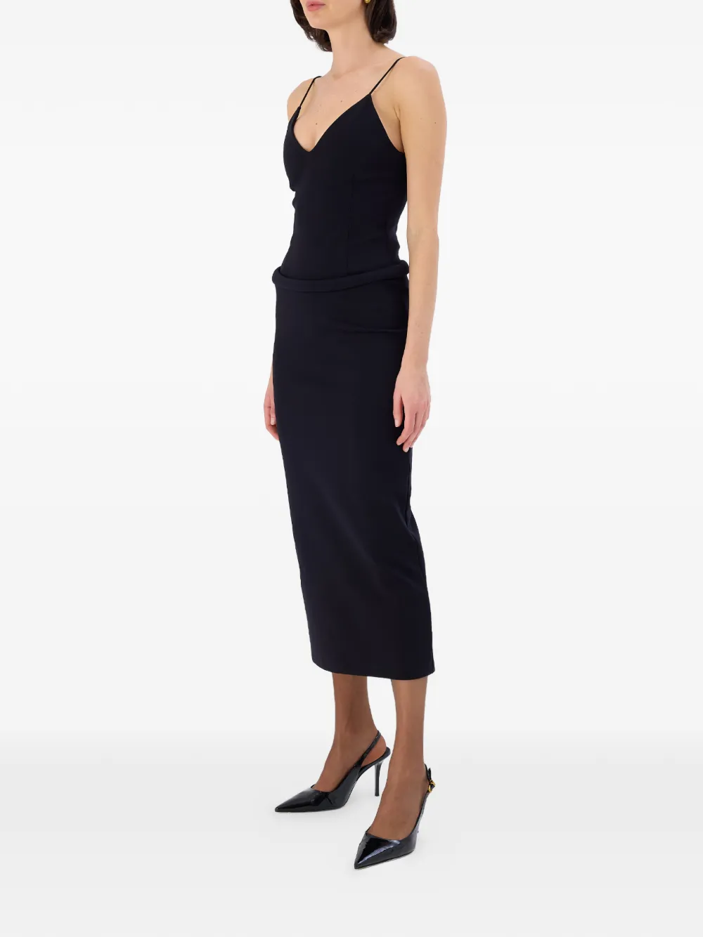 OCCLEUS Bailey midi-jurk met V-hals Zwart