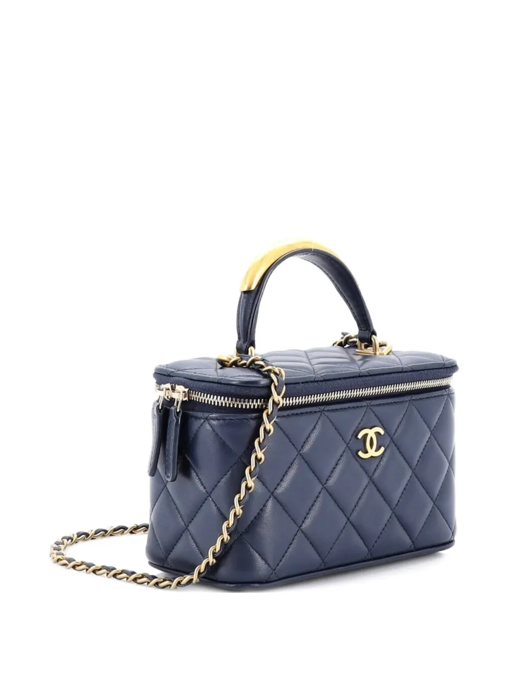CHANEL Pre-Owned Classic Top Handle Vanity Case with Chain Quilted Lambskin Small crossbody bag - Blu