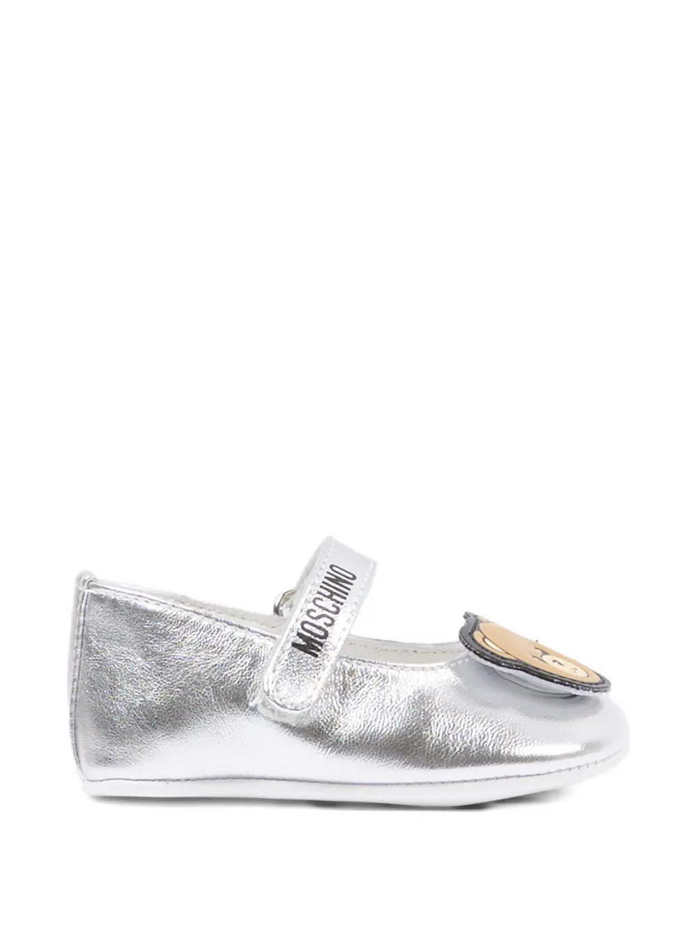 Moschino Kids Teddy-strap ballerinas - Argento
