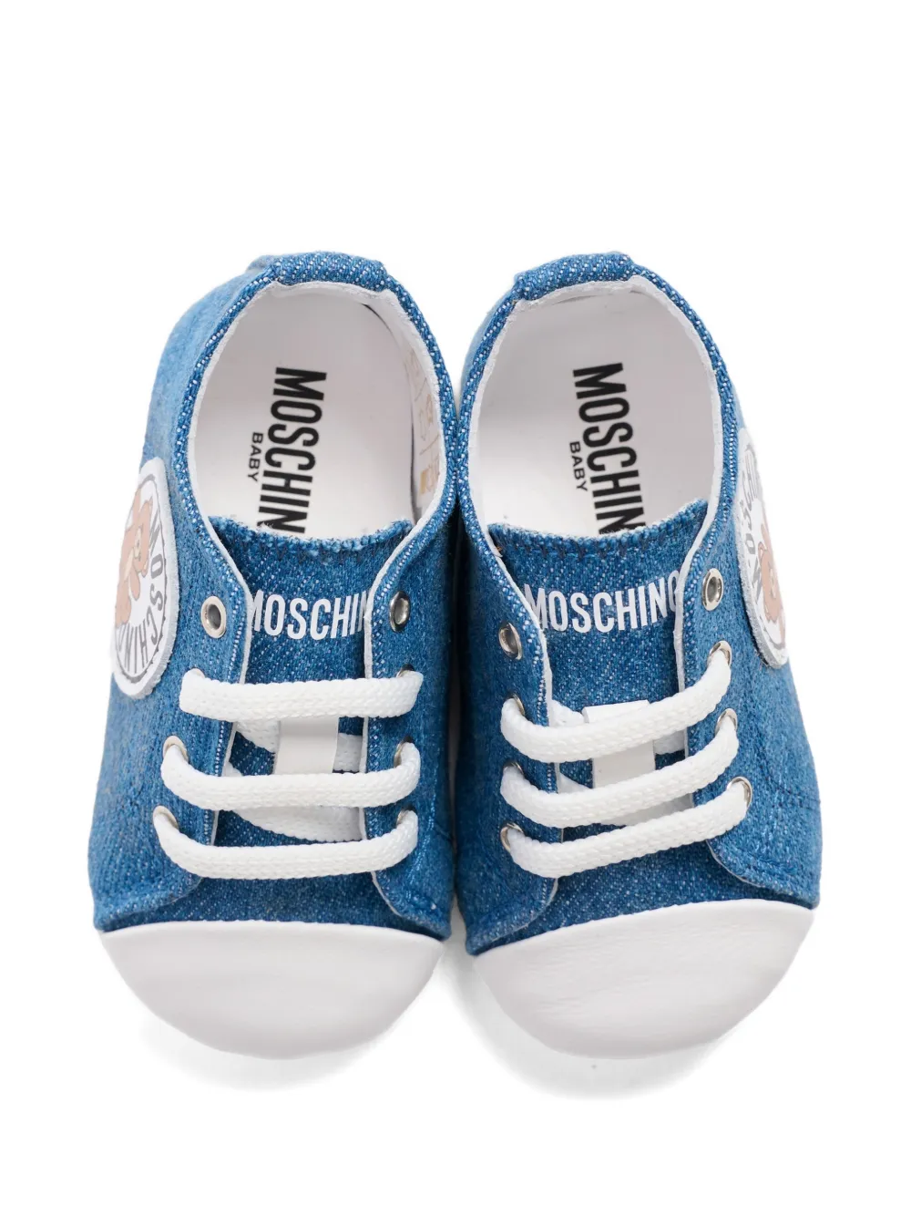 Moschino Kids logo-appliqué pre-walkers Blauw