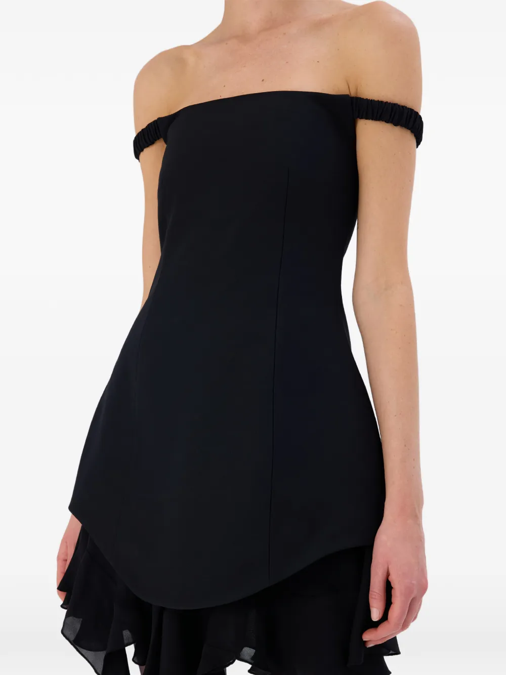 OCCLEUS Lavinia off-shoulder mini-jurk met ruches Zwart