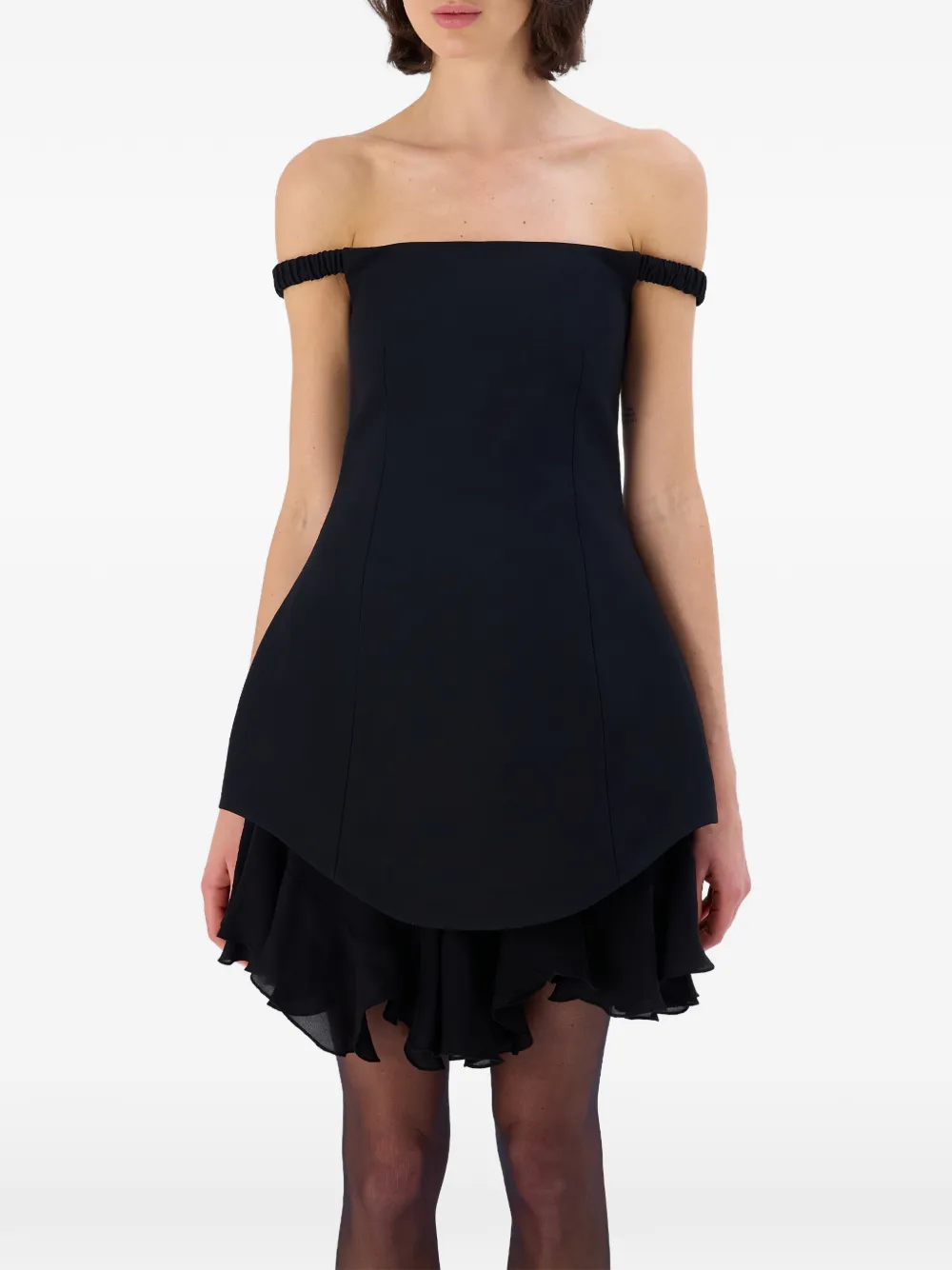 OCCLEUS Lavinia off-shoulder mini-jurk met ruches Zwart