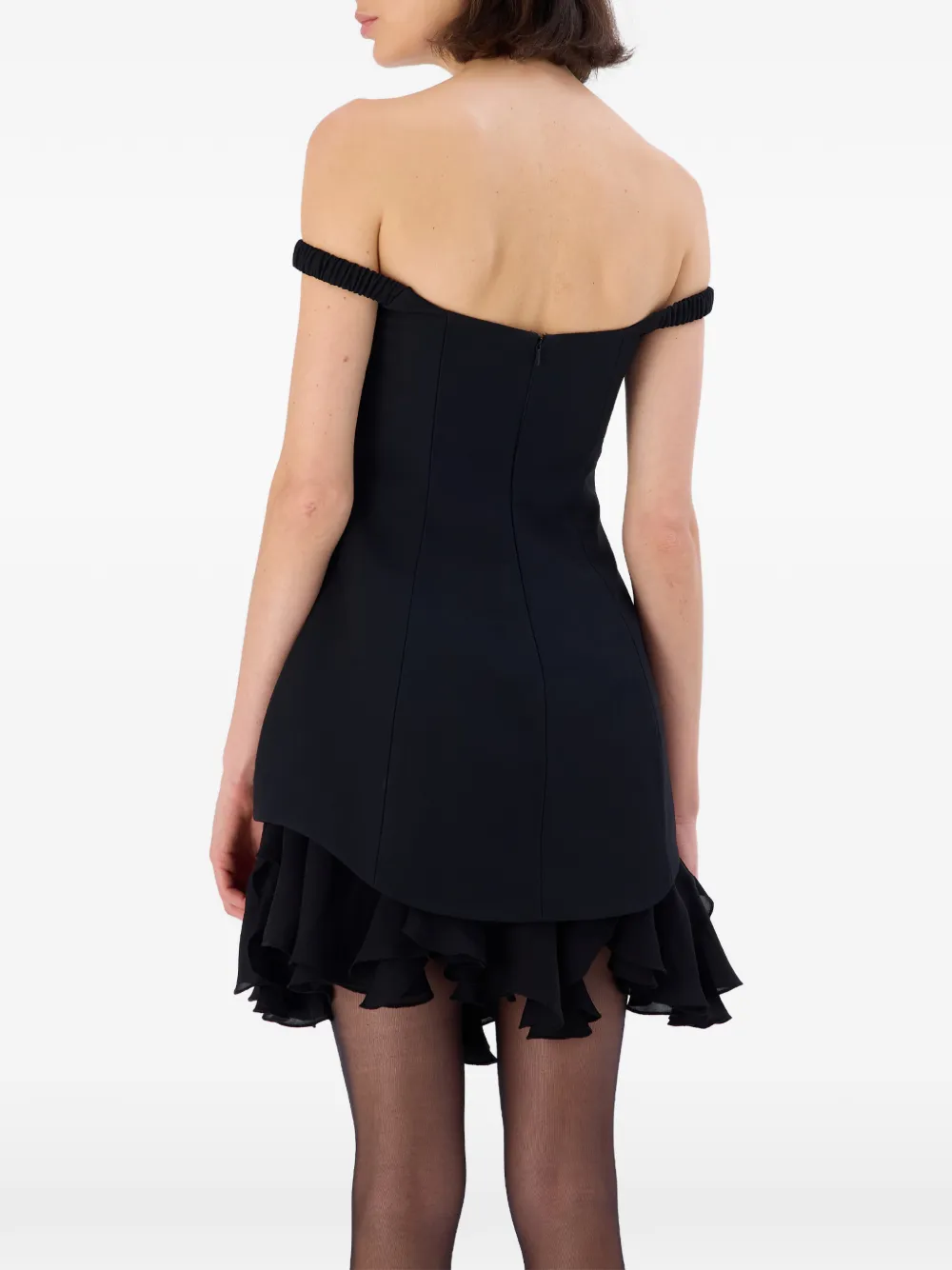 OCCLEUS Lavinia off-shoulder mini-jurk met ruches Zwart