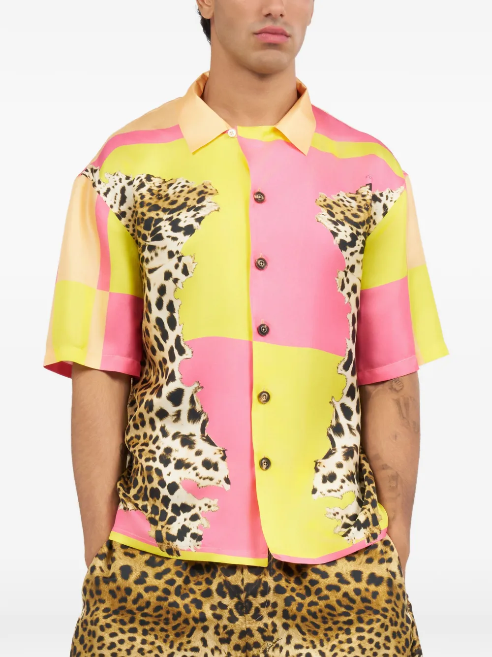 Roberto Cavalli Overhemd met luipaardprint Geel
