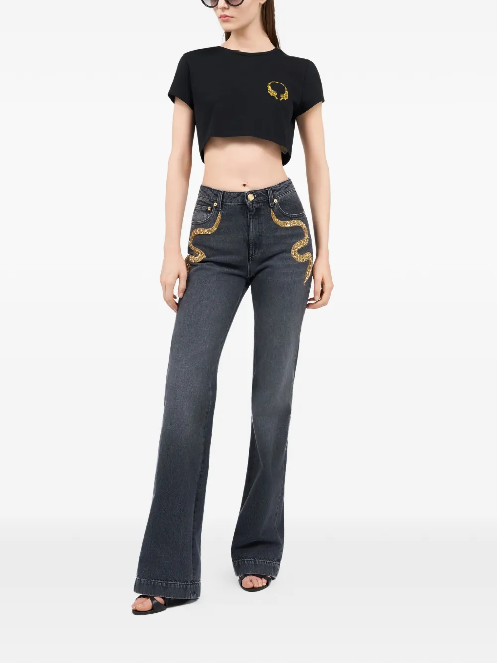 Roberto Cavalli Cropped T-shirt Zwart