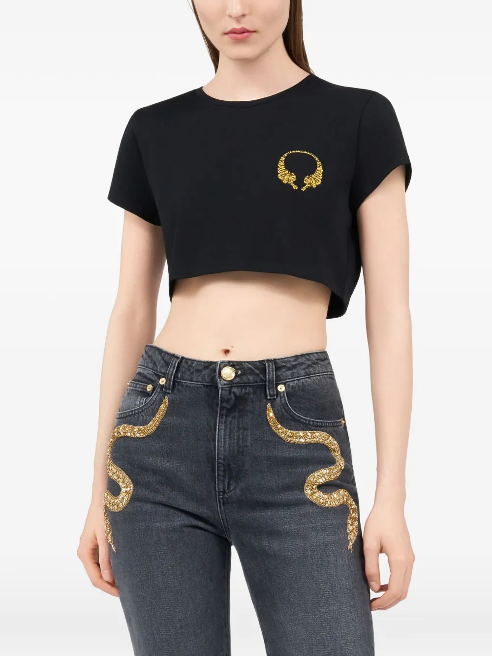 Roberto Cavalli Cropped T-shirt Zwart