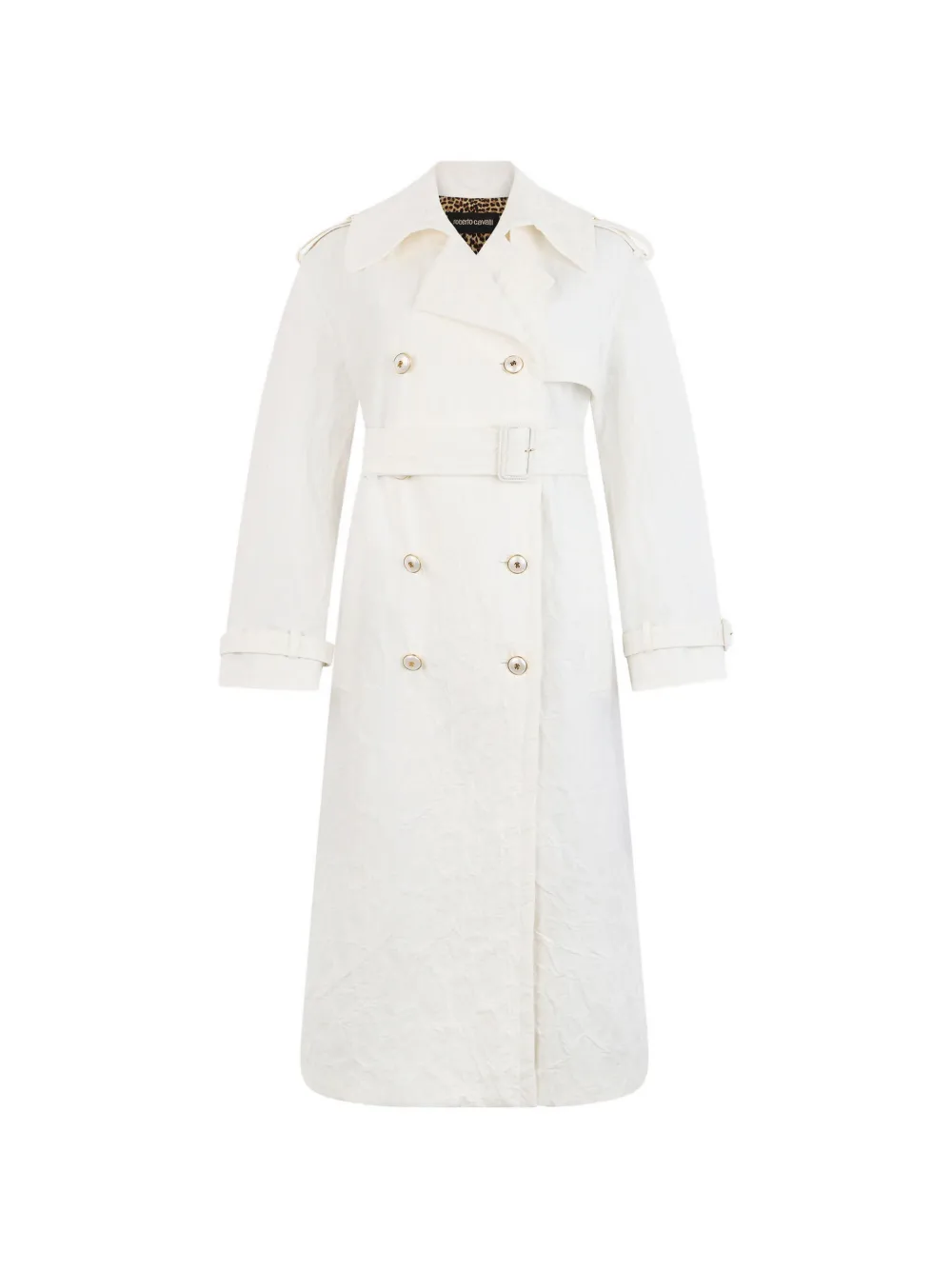 Roberto Cavalli leopard-pattern double-breasted belted trench coat - Bianco