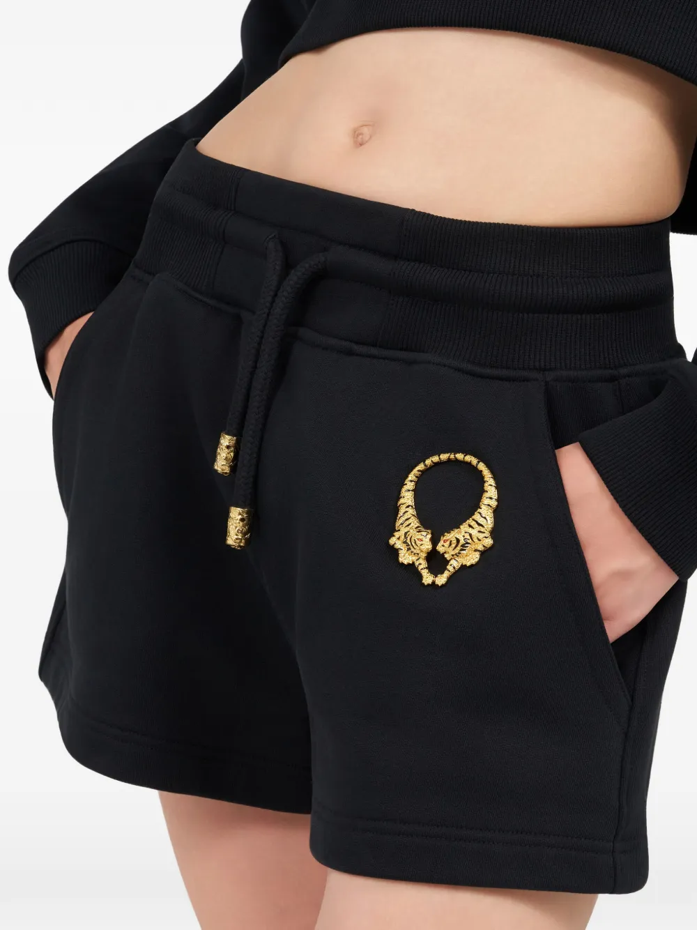 Roberto Cavalli Shorts met trekkoord en tijgerpatroon Zwart
