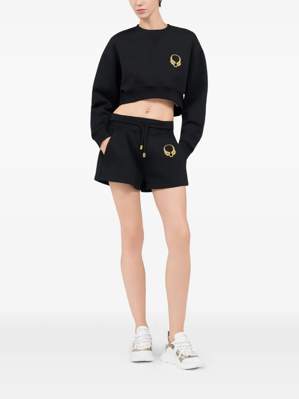 Roberto Cavalli Shorts met trekkoord en tijgerpatroon Zwart