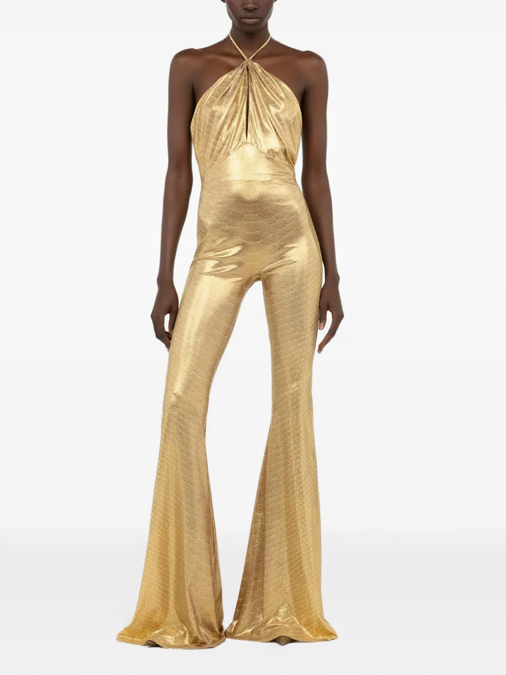 Roberto Cavalli Halter jumpsuit met print Goud