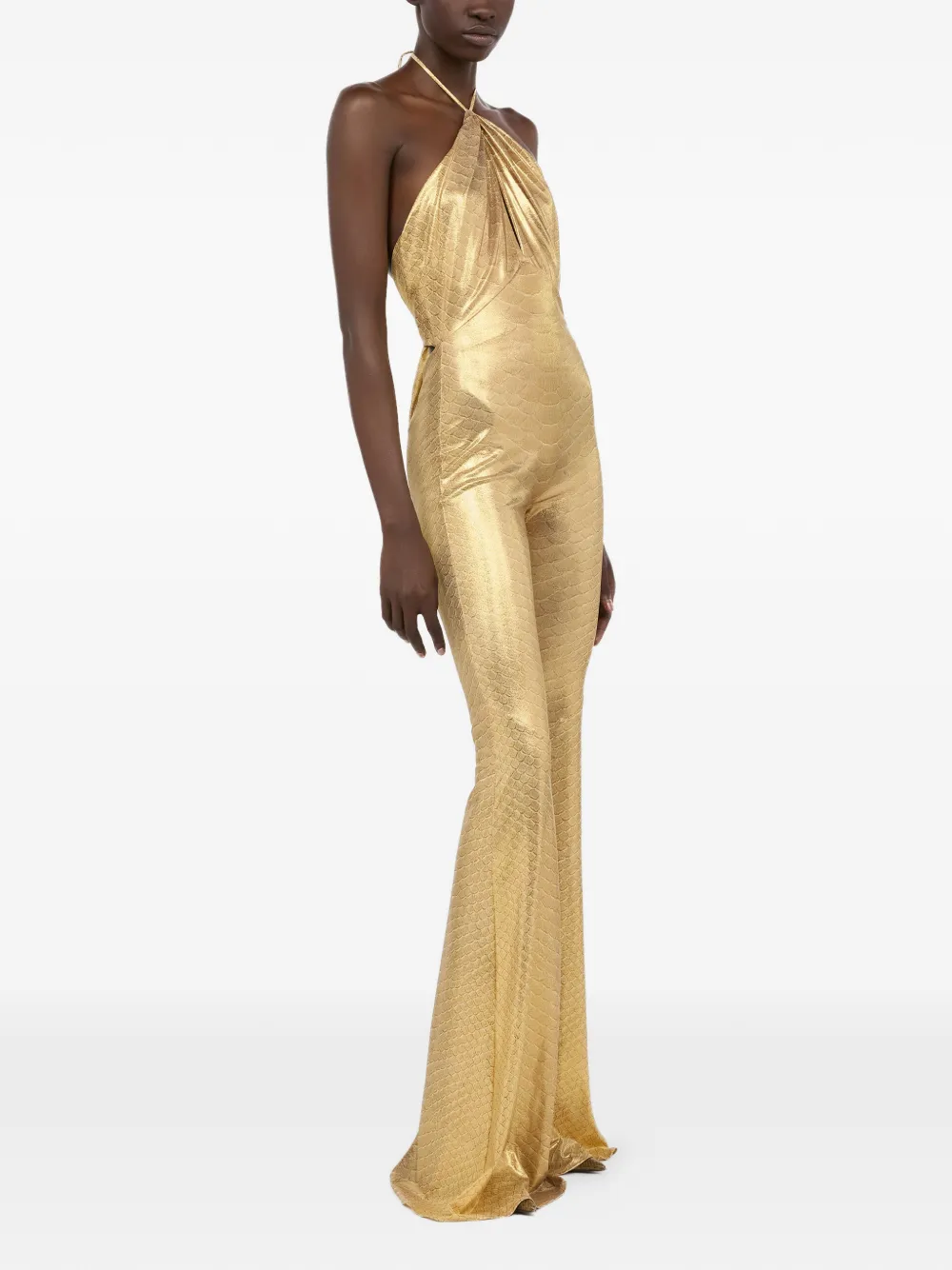Roberto Cavalli Halter jumpsuit met print Goud
