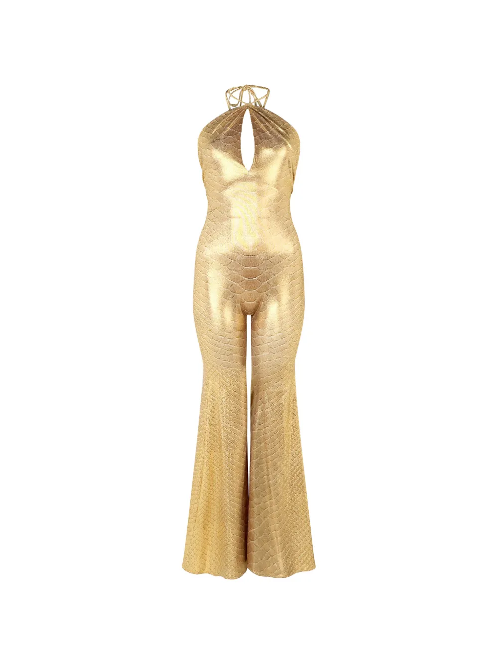 Roberto Cavalli halter serpentine-print jumpsuit - Oro