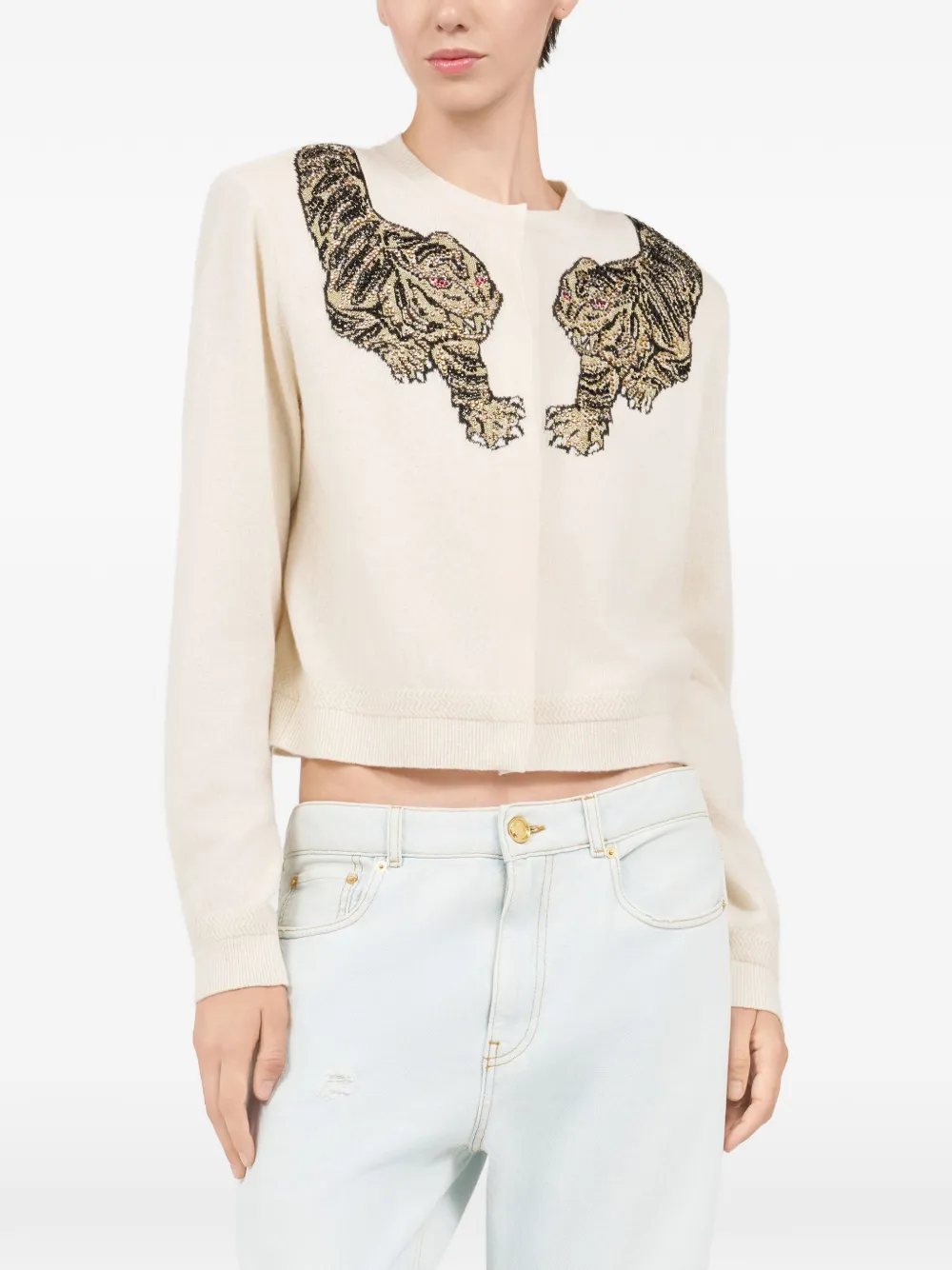  Roberto Cavalli Tiger-embellished Cardigan - Neutrals 