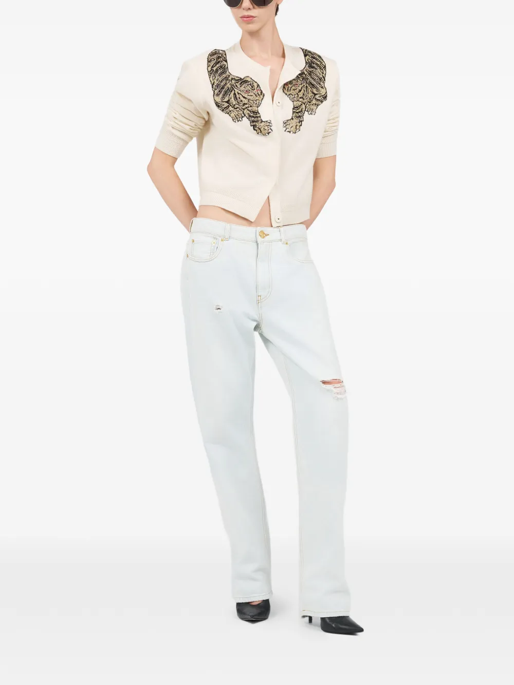  Roberto Cavalli Tiger-embellished Cardigan - Neutrals 