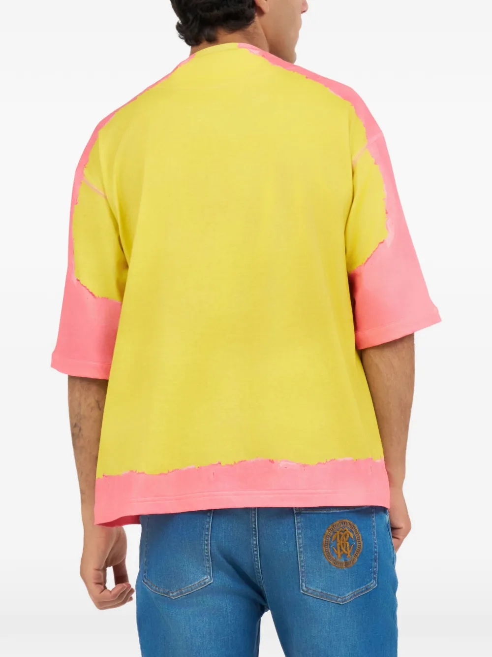 Roberto Cavalli logoprint dip-dye T-shirt Geel