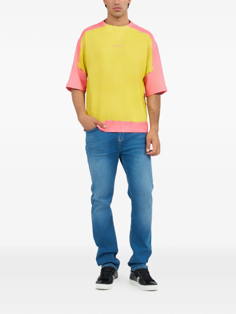 Roberto Cavalli logoprint dip-dye T-shirt Geel