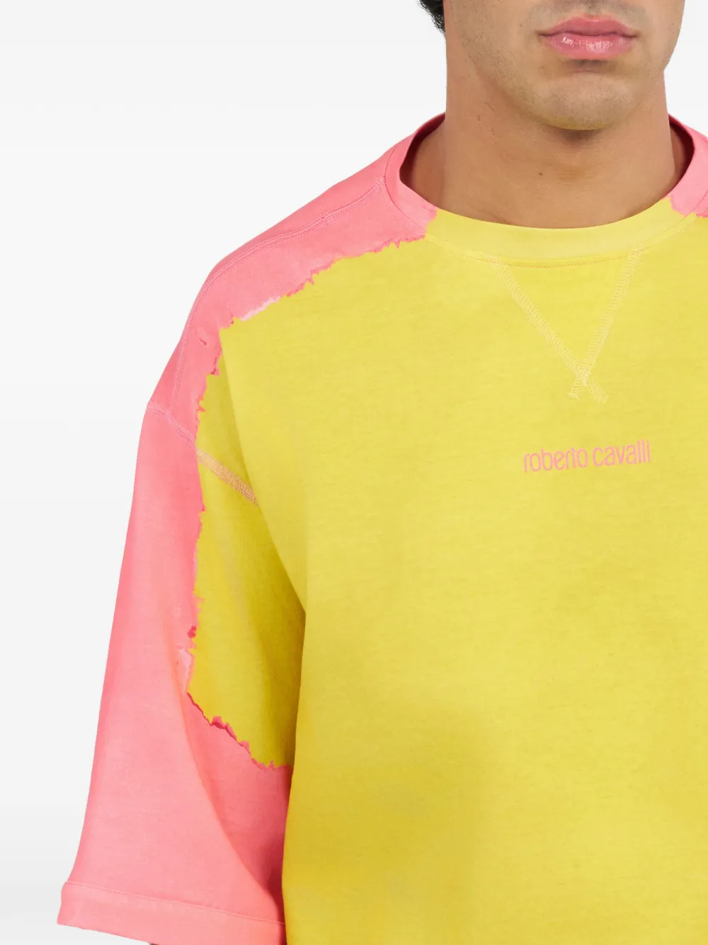 Roberto Cavalli logoprint dip-dye T-shirt Geel