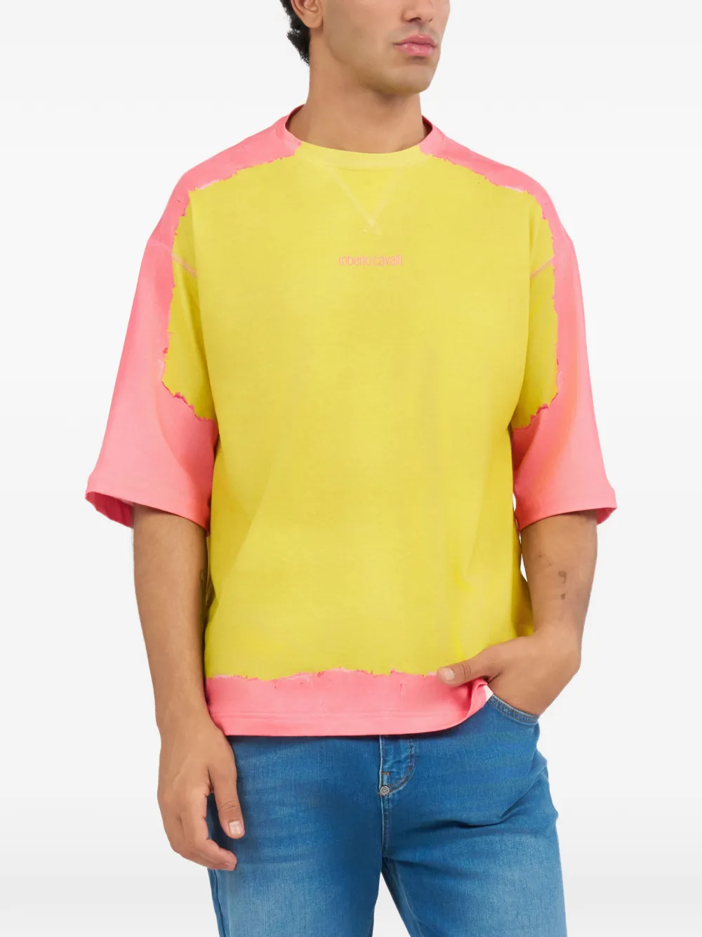 Roberto Cavalli logoprint dip-dye T-shirt Geel