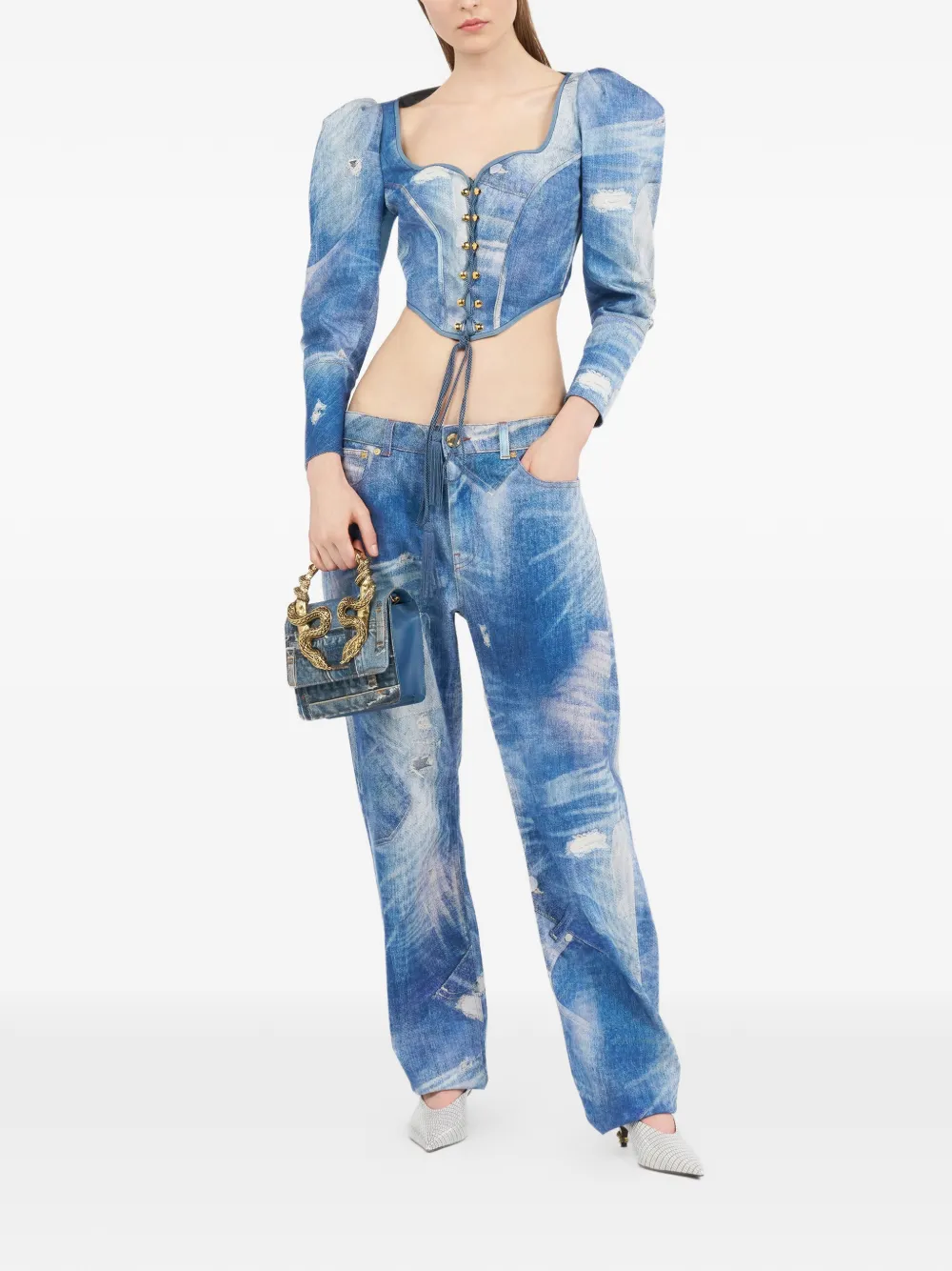  Roberto Cavalli Patchwork-effect Corset Top - Blue 