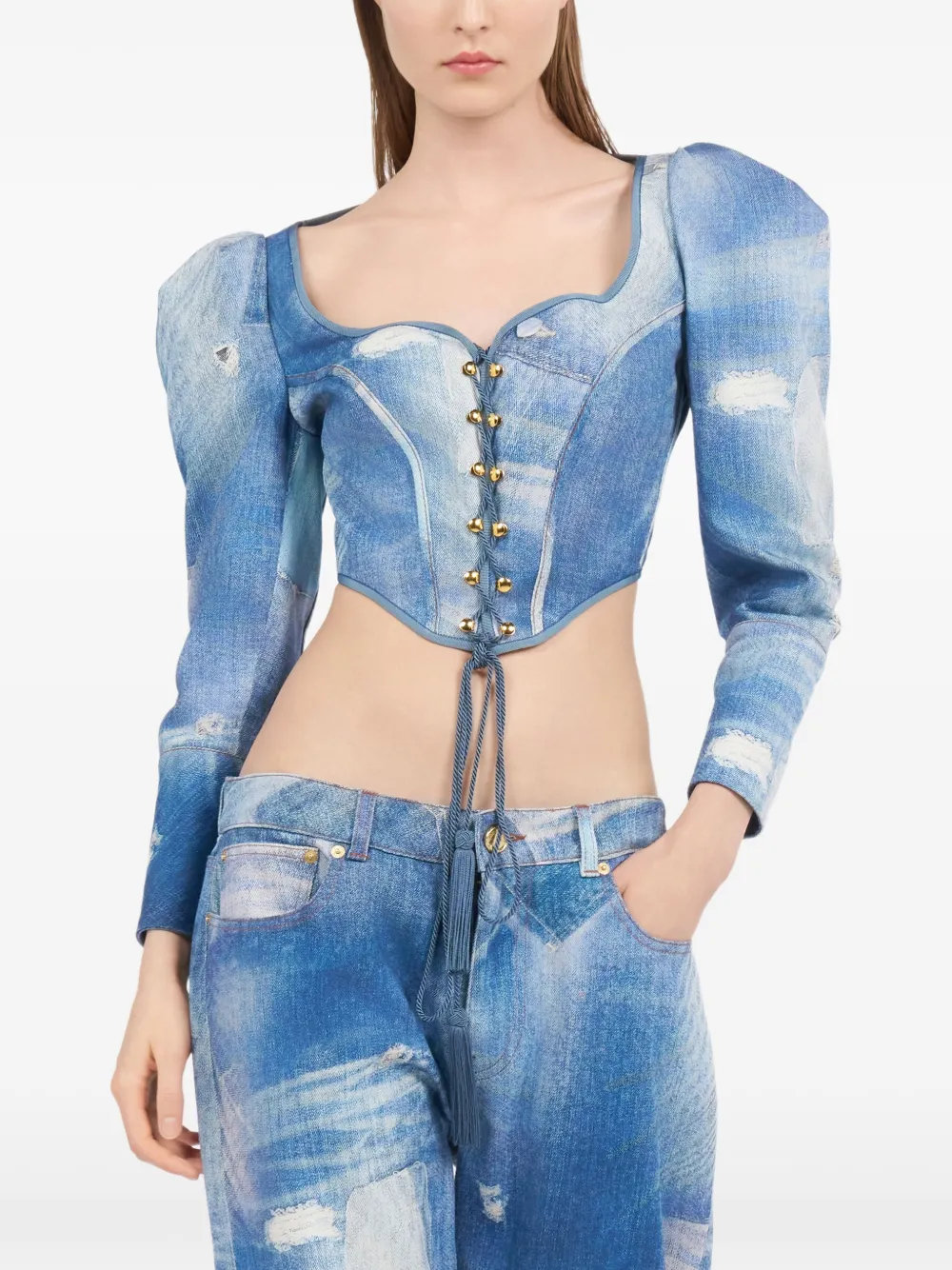  Roberto Cavalli Patchwork-effect Corset Top - Blue 