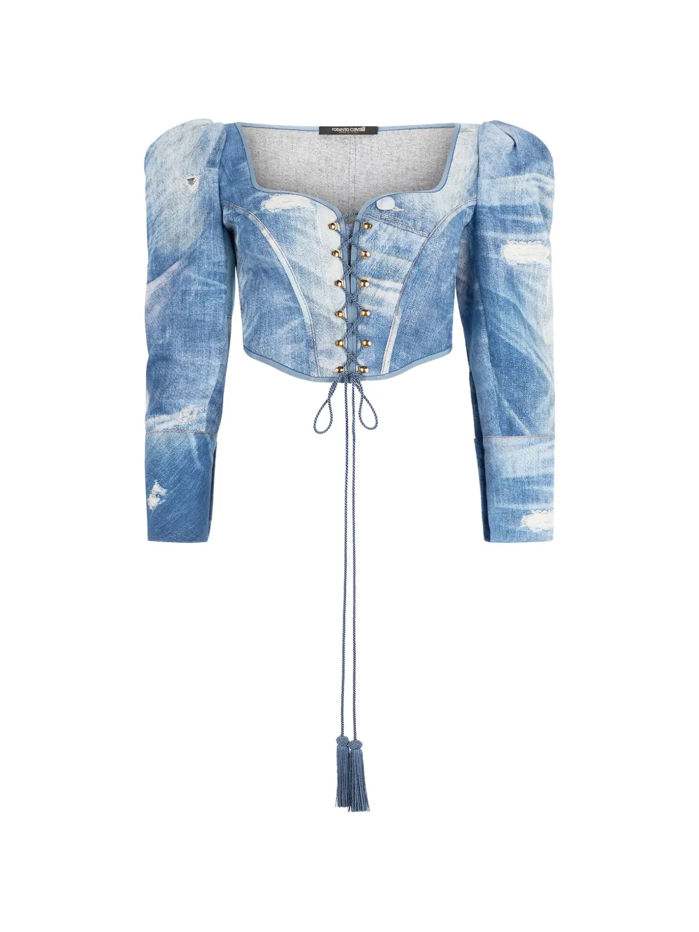 Roberto Cavalli patchwork-effect corset top - Blu