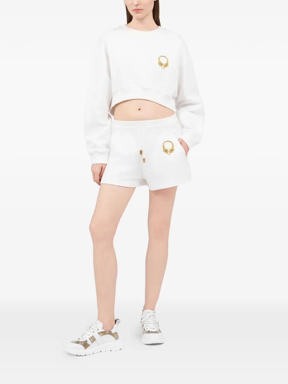 Roberto Cavalli Cropped sweater met verfraaiing Wit