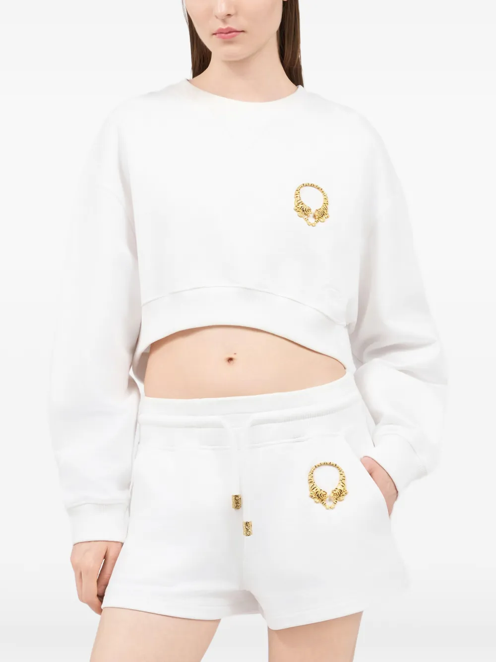 Roberto Cavalli Cropped sweater met verfraaiing Wit