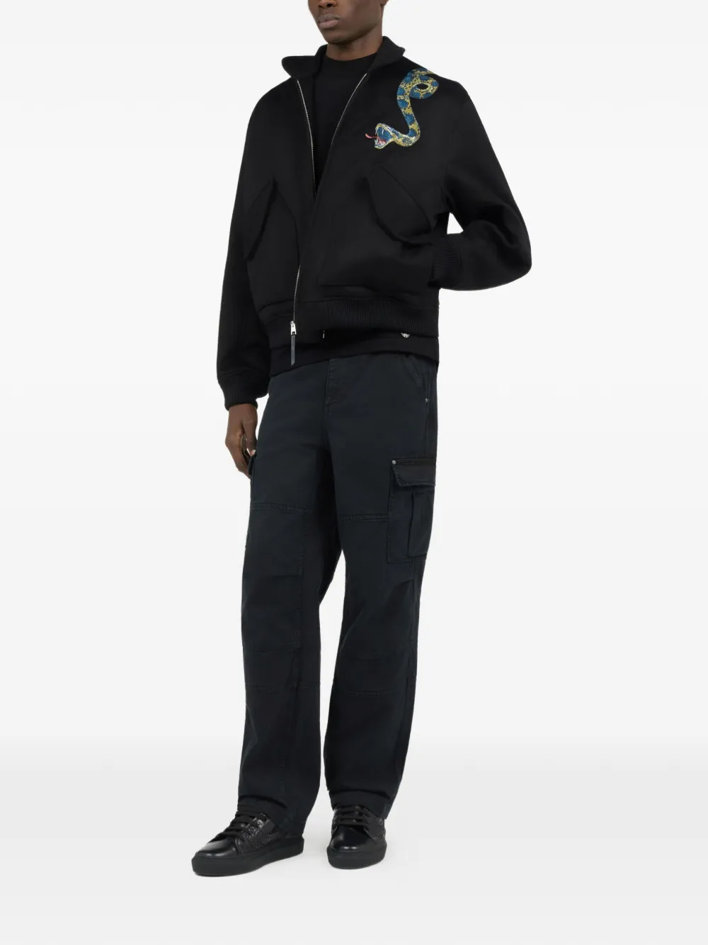 Roberto Cavalli Jack met geborduurde slang en rits Zwart