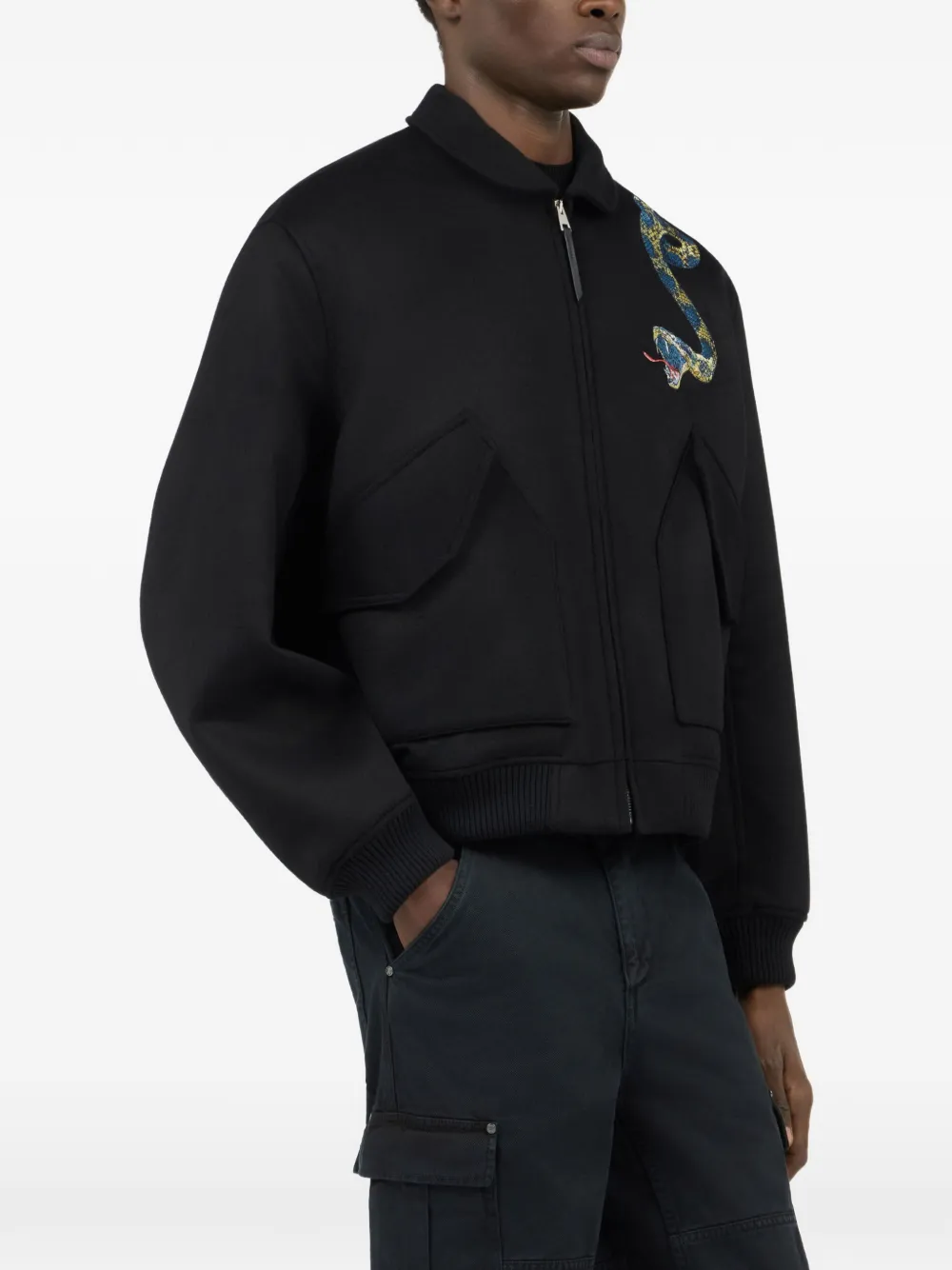Roberto Cavalli Jack met geborduurde slang en rits Zwart