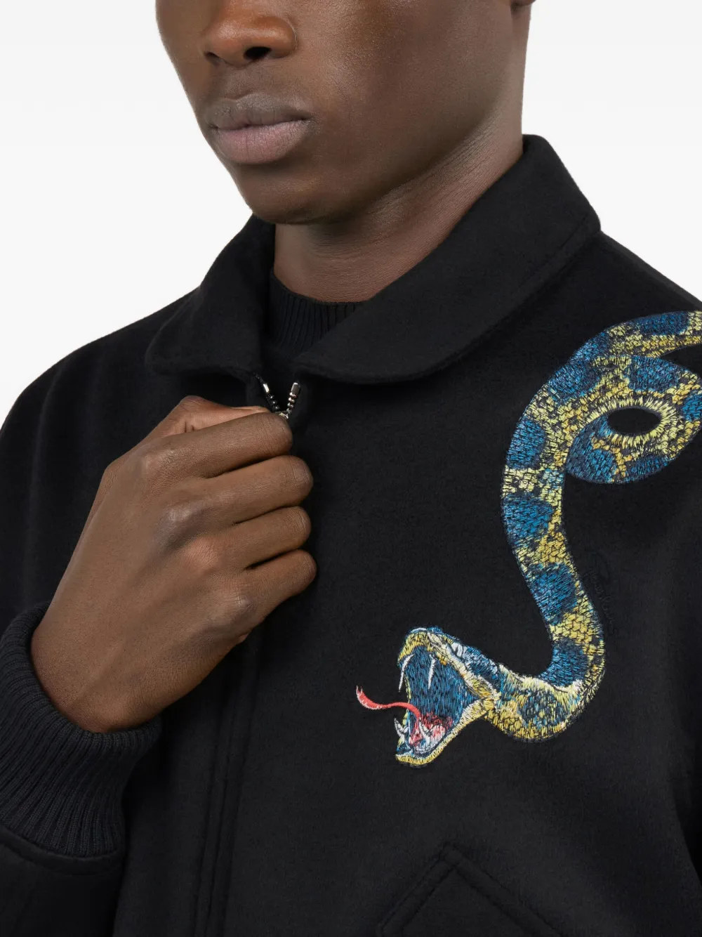 Roberto Cavalli Jack met geborduurde slang en rits Zwart
