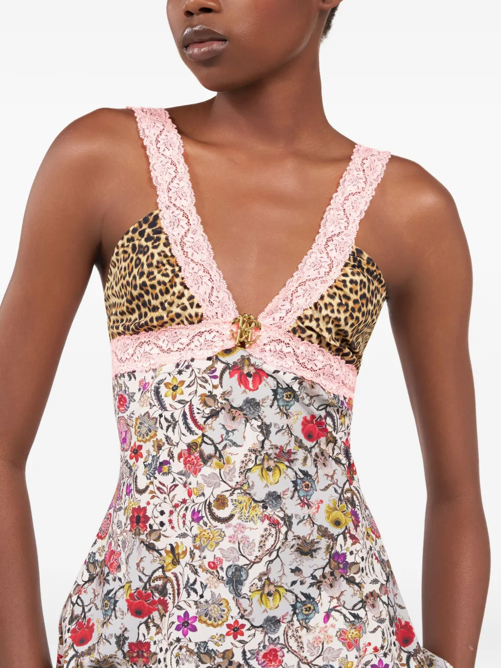 Roberto Cavalli Jurk met dierenprint en kant Wit