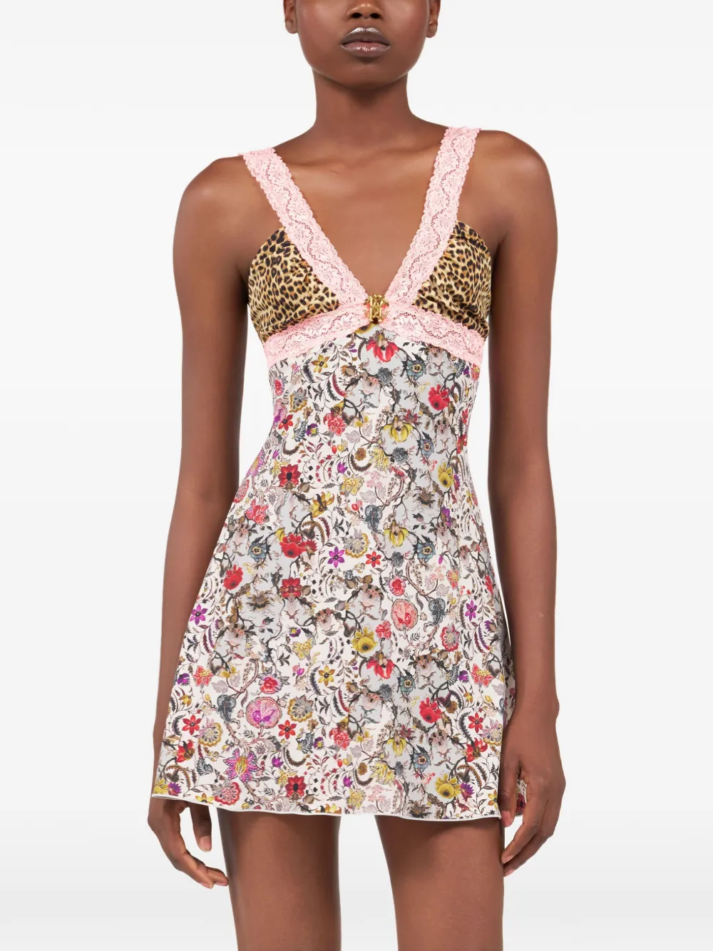 Roberto Cavalli Jurk met dierenprint en kant Wit