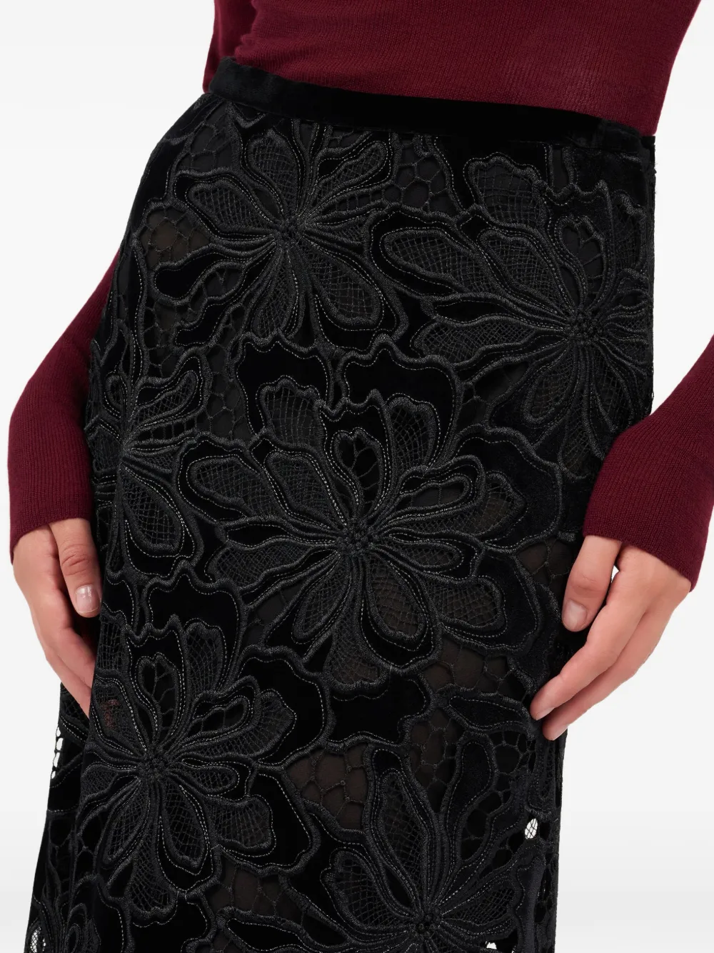 Roberto Cavalli Maxi-rok met bloemenkant Zwart