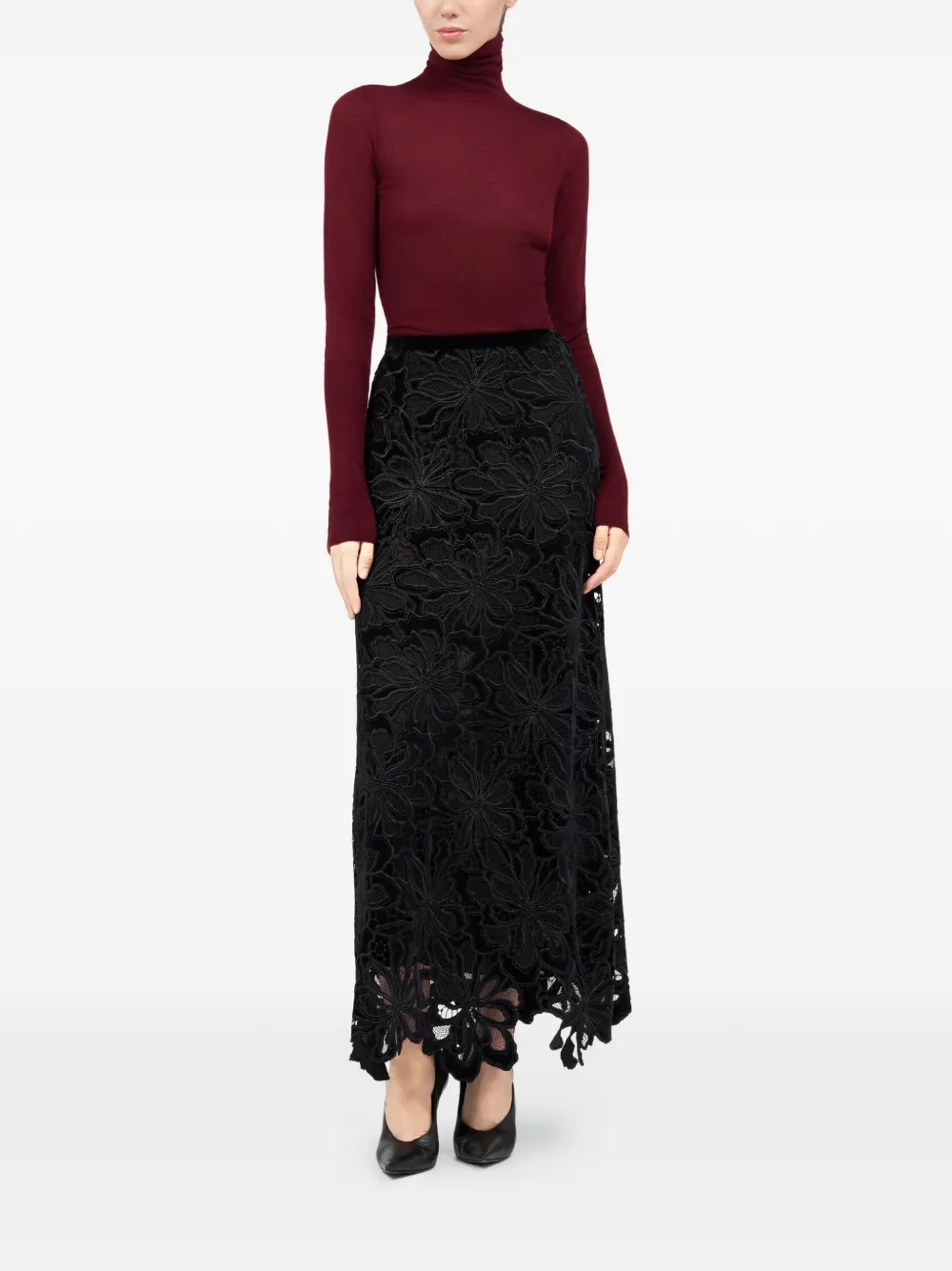 Roberto Cavalli Maxi-rok met bloemenkant Zwart