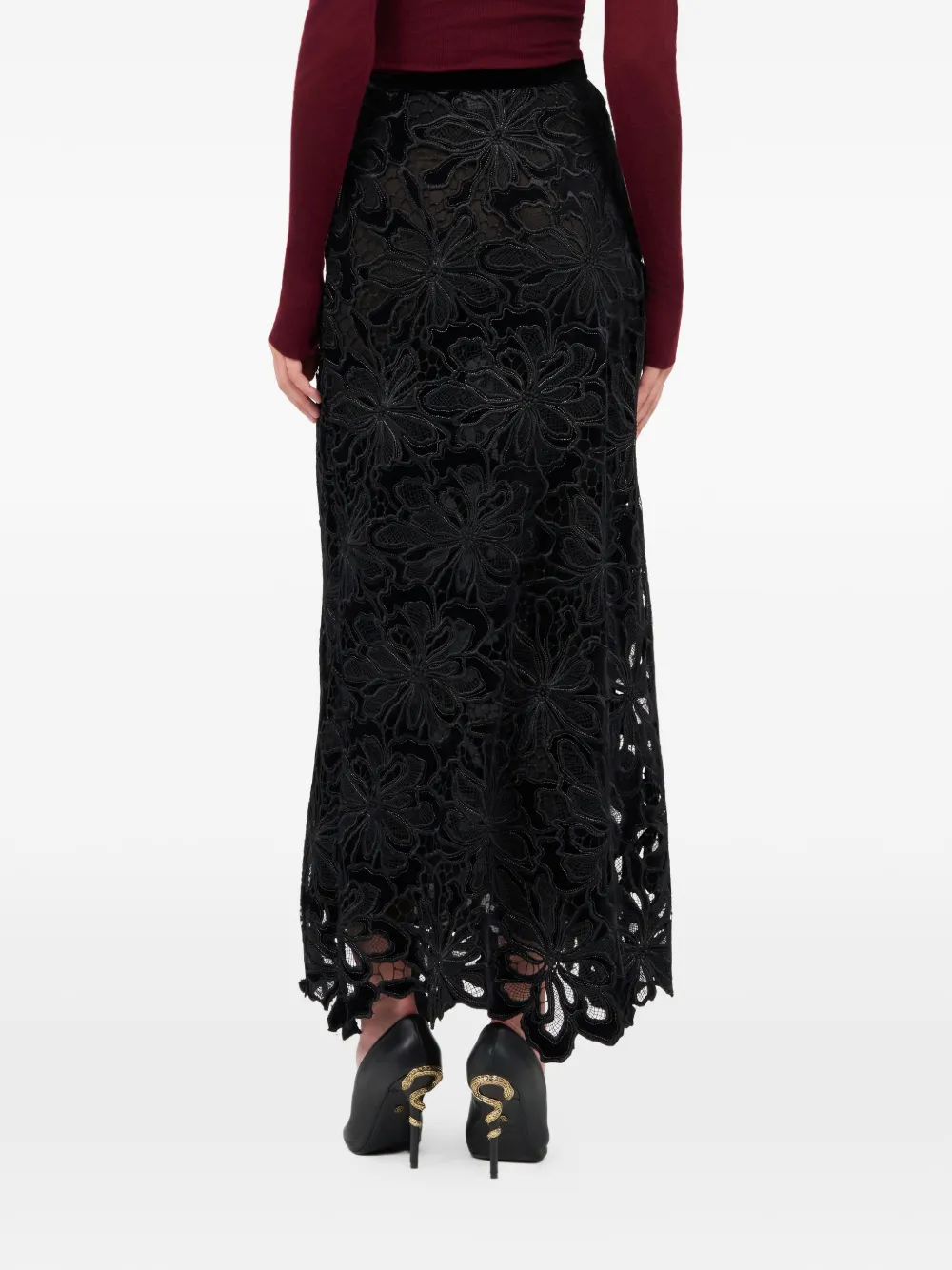 Roberto Cavalli Maxi-rok met bloemenkant Zwart