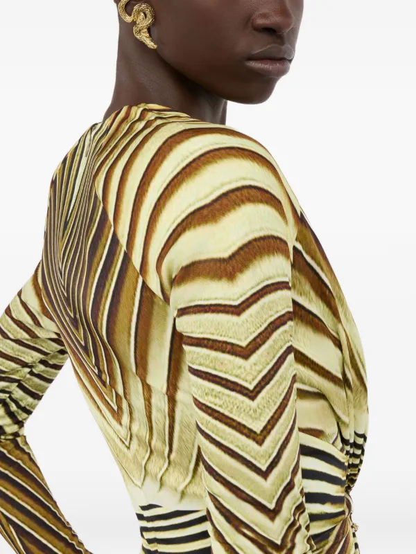 Roberto Cavalli Extra-long Dress With Iside Print - Women Luxury Maxi Dresses Natural/gold 40