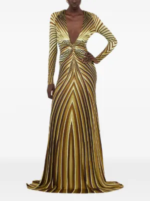 slim fit dress slacks ROBERTO CAVALLI BLUE & GOLD BATIK PRINT MERMAID DRESS 2005