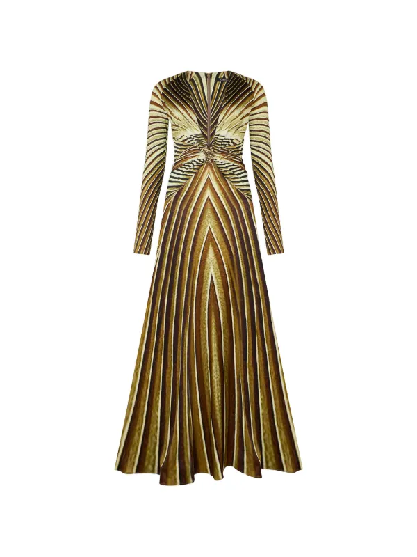 roberto cavalli long sleeve dress Roberto Cavalli Draped Long Dress With Snake Detail