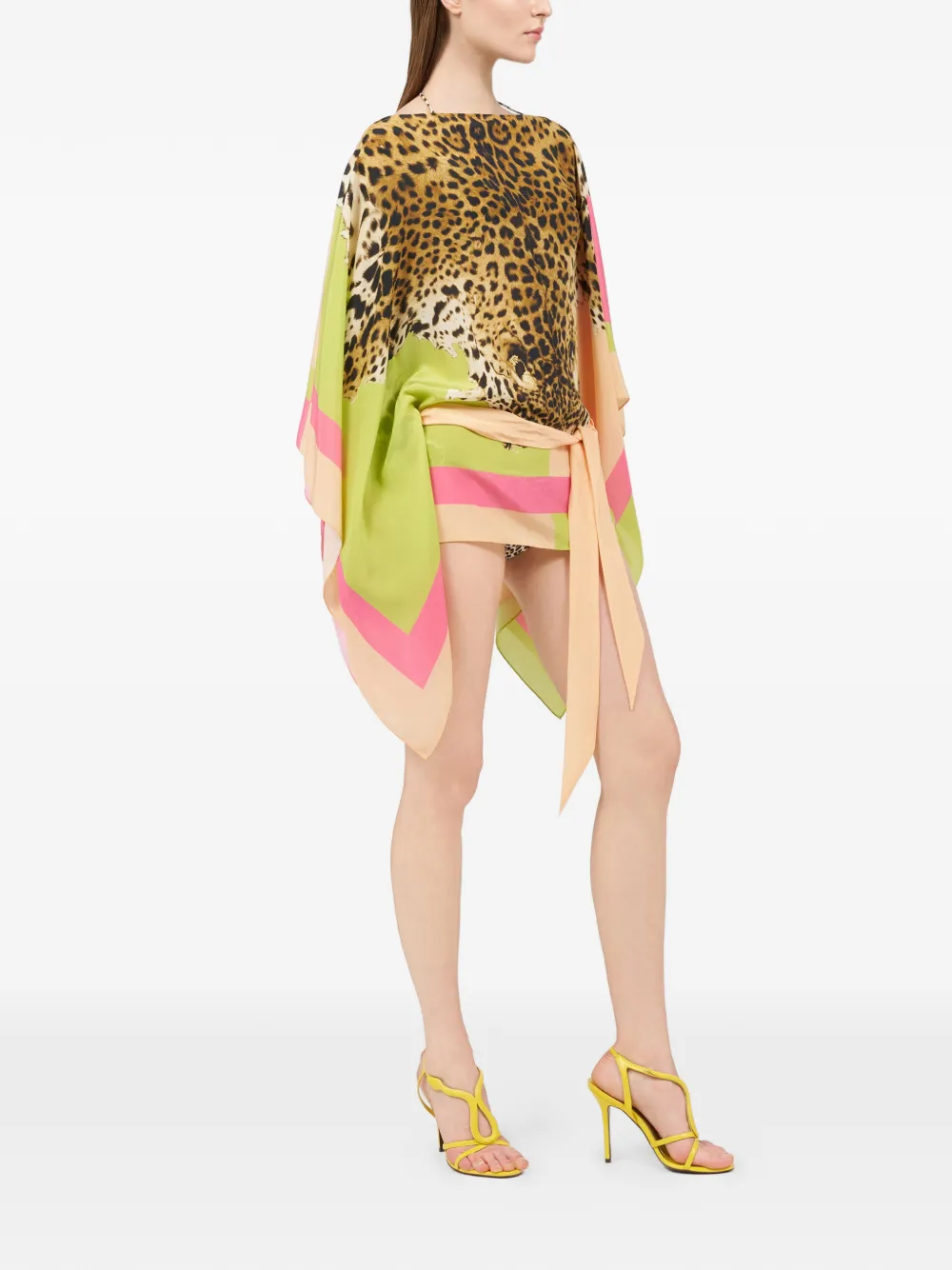 Roberto Cavalli Tuniek met dierenprint en gestrikte taille Bruin